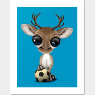 Cute Baby Reindeer With Football Soccer Ball Posters and Art